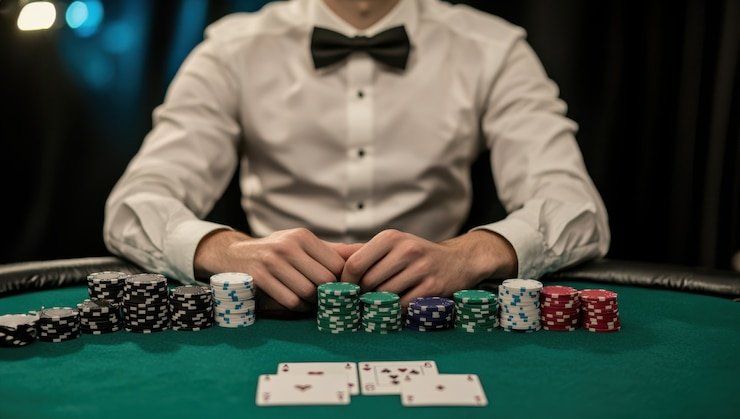 Dealer profesional di meja baccarat Sydney Pools melayani pemain dengan profesional